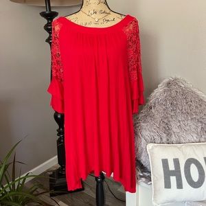 Beautiful red dress with lace flutter sleeves!